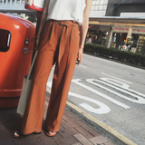 韩版休闲宽松显瘦绑带阔腿直筒裤长裤女装潮流个性韩国夏季砖红色