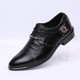 Pointed shoes 2016 men business black leather shoe male work