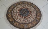 波斯地毯 手工地毯 打结真丝地毯 圆形4×4英尺-122×122厘米