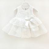 夏款婴儿连体衣夏季女宝宝爬服公主满月百天蕾丝礼服白色薄款哈裙