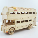儿童玩具小男孩组装积木公交车木头迷你汽车模型城市客车双层巴士