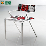 亭堂 时尚不锈钢椅子现代简约布艺餐椅 个性创意扶手单人椅餐厅椅