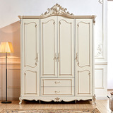 欧式衣柜实木卧室四门衣柜木质整体法式白色板式衣柜组装卧室白色