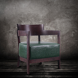 北欧咖啡厅沙发椅皮艺创意设计师实木复古软包沙发单人座椅子loft