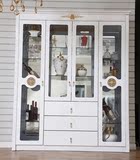 欧式四门酒柜白色简约展示柜现代玻璃柜实木储物柜亮光烤漆金镶玉