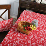 中国风复古大红田园定制台布棉麻布艺长方形圆形茶几床头柜餐桌布