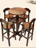 双十一包邮碳化桌椅套件防腐木火烧木桌椅实木酒吧桌凳吧台高脚