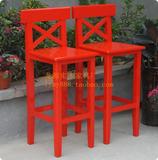 厂家定制 红色实木酒吧椅 实木吧凳 吧台椅 实木吧椅 酒吧凳