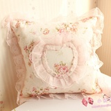 粉红玫瑰公主布艺蕾丝抱枕套/靠枕套/坐垫套/沙发靠垫套 不含芯