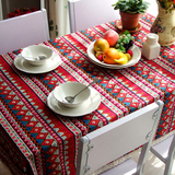 曾几何时 红色系 条纹几何 棉印花 桌布 台布 餐桌布