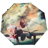 欧洲风景油画伞创意名画三折叠一甩干防紫外线女士手自动晴雨伞
