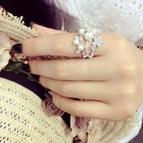 韩国进口 星星水晶珍珠组合 明星同款时尚潮人戒指环女饰品