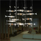 简约现代吧台客厅餐厅灯具LED飞鱼吊灯 创意个性鱼群水晶灯饰