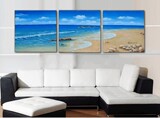 海景油画欧式纯手绘客厅玄关风景装饰画平静大海地中海三联无框横