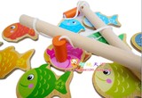 出口超长杆趣味磁性钓鱼 儿童益智亲子互动木质玩具 和宝宝一起玩