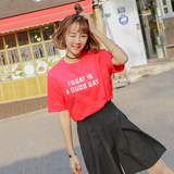 2016春夏新款韩版宽松圆领字母印花短袖t恤女两色打底衫学生装潮