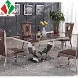 大理石餐桌椅组合 后现代高档长方形后创意吃饭桌 定制不锈钢餐台