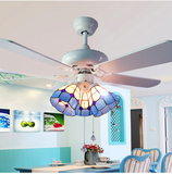 蒂凡尼灯具欧式简约大气带木叶吊扇灯餐厅地中海风格客厅风扇吊灯