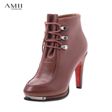 AMII品牌 头层牛皮 帅气及踝短靴高跟靴 女2色11241127