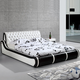 简约欧式皮床 现代时尚经典黑白皮艺床 1.5米1.8米真皮双人床软床