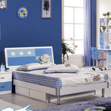 儿童床公主床男孩高箱床烤漆单人床气动天蓝色卧房1.52米小孩拼板
