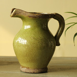 家居装饰品摆设 美式乡村田园陶瓷花瓶绿色冰裂色釉奶壶花器花插
