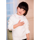 女童装冬装蕾丝棉线两翻领高领套头白色加厚打底花朵毛衣针织衫