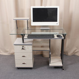 华可钢化玻璃电脑桌台式电脑桌家用现代简约书柜电脑台书桌白色