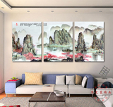 家居客厅无框画 沙发背景中国风水墨山水画 三联壁画酒店挂画Z241
