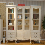 欧式家具 白色实木书橱 仿古田园风格 带 玻璃门 书柜 书架