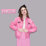 【天天特价】韩国短款机车服粉色皮衣外套小绣花棒球服修身夹克女