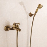 欧式仿复古全铜浴室单把双控入墙浴缸水龙头小喷头简易单花洒淋浴