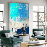 现代抽象油画装饰画清新蓝色海洋大尺寸沙发背景墙画客厅大幅壁画