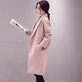 2016秋装廓型毛呢外套女中长款韩国宽松茧型驼粉色羊毛呢子大衣