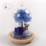 日本进口永生花艺透明玻璃罩永生花粉玫瑰蓝玫瑰送女友永生花礼盒