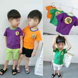 儿童短袖T恤16韩版夏款男女童装七龙珠拼色棉T恤宝宝打底衫上衣潮