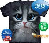 The Mountain美国现货蓝眼猫动物图案宽松型3d立体短袖情侣男t恤