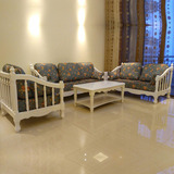 实木客厅沙发韩式田园沙发组合欧式橡木象牙白色拆装木架布艺沙发