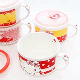 优湃●学生生活 日式创意卡通陶瓷泡面碗带盖 可爱大号泡面杯饭盒