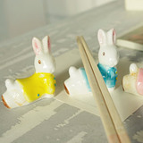 zakka杂货 陶瓷彩绘纯手工手绘筷架 卡通兔子筷子架 筷托 小摆件