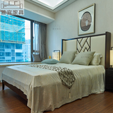 新中式水曲柳实木床皮艺软包1.8m2米双人床主卧室样板间家具定制