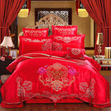 纯棉婚庆4四件套大红刺绣床裙被套床单家纺结婚1.8m床上用品床盖