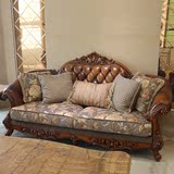 欧式真皮沙发 客厅实木大小户型皮艺家具 美式橡木皮布贵妃椅组合