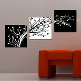 水晶画 黑白发财树无框画 现代客厅装饰画 餐厅壁画挂画三联抽象