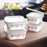 韩国进口zen&lock正方形粉红夏洛特陶瓷保鲜密封碗套装保鲜盒饭盒