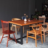 美式铁艺实木餐桌椅组合仿古做旧复古桌椅酒店餐厅原木餐桌可定做