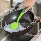 长柄带钢丝球洗锅刷 厨房可挂式塑料清洁刷子 去油污洗碗刷