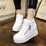 2016春季新款白色水钻休闲鞋隐形内增高女鞋韩版坡跟高帮鞋运动鞋