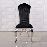 时尚简约现代餐椅不锈钢餐椅 高靠背餐桌椅 酒店餐椅绒布黑色椅子