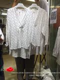 CHOCOLATE365韩国新款女装雪纺衫 前短后长宽松长袖V领圆点衬衫